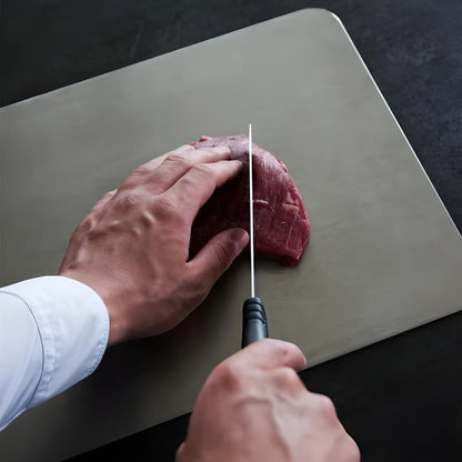 Stainless Steel Chopping Board – non-porous surface, hanging slot, knife friendly