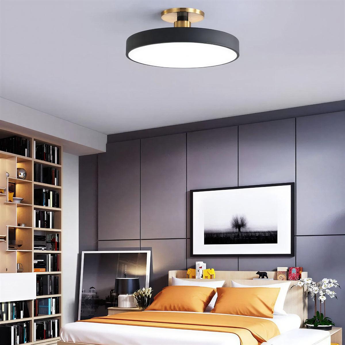Round Semi-Flush Ceiling Light – brass stem, integrated LED, six colours