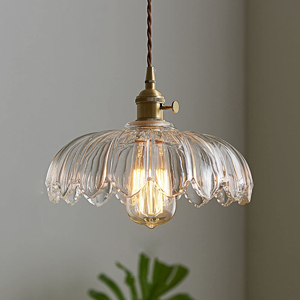 Flower Glass Pendant Light – scalloped shade, brass-tone fitting, four colours