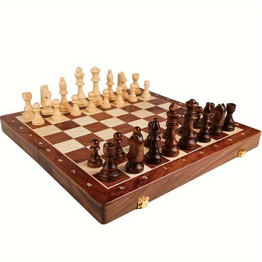 Wooden Chess Set – folding board, fitted storage, two extra queens