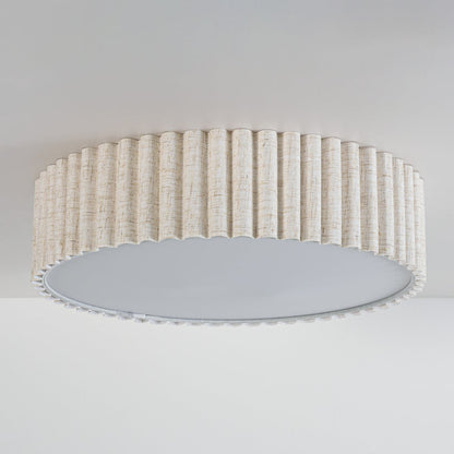 Fluted Linen Ceiling Light – ribbed fabric shade, diffuser, two bulbs