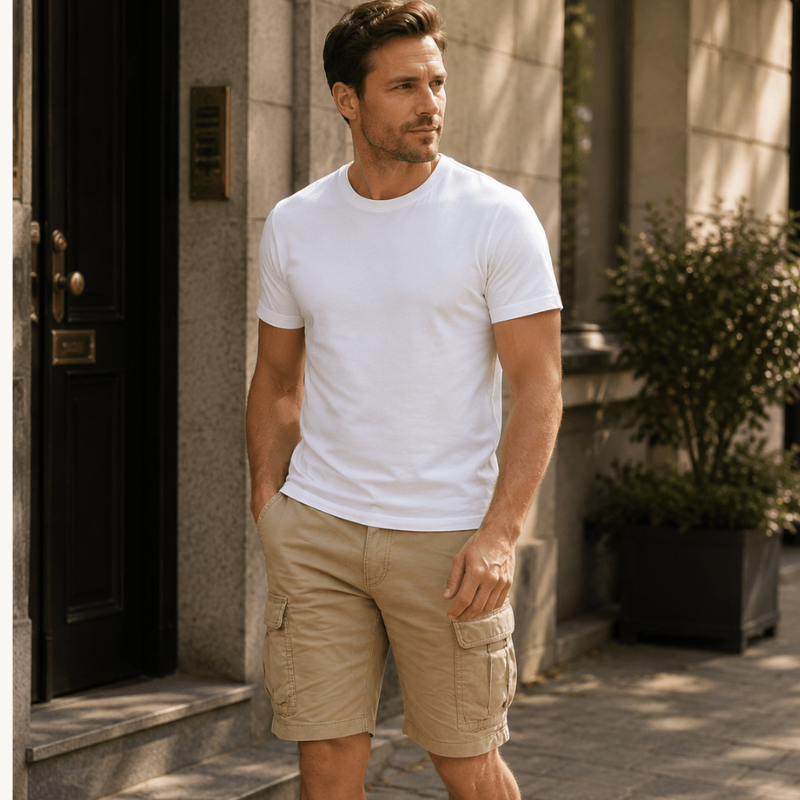Mens Cargo Shorts – flap pockets, belt loops, knee length