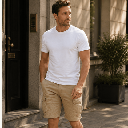 Mens Cargo Shorts – flap pockets, belt loops, knee length