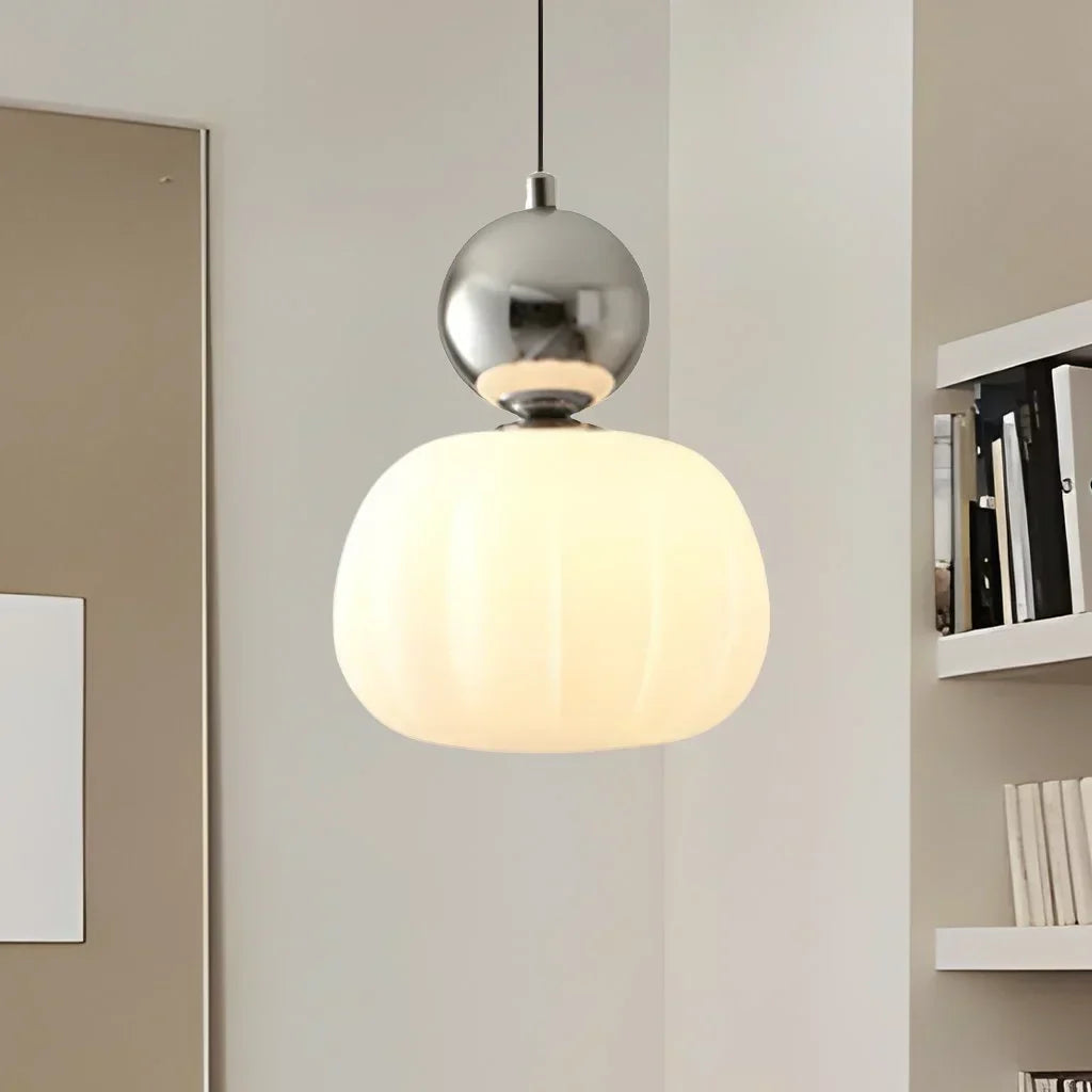 Pumpkin Glass Pendant Light – ribbed opal shade, single or three heads