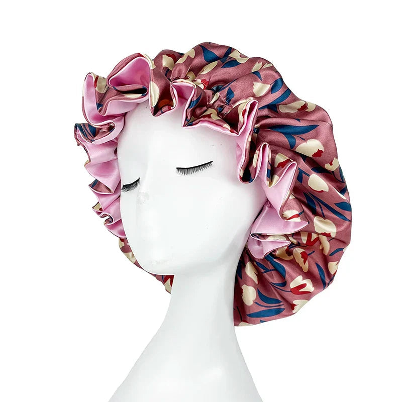 Satin Bonnet – reversible, elastic band, ruffled edge