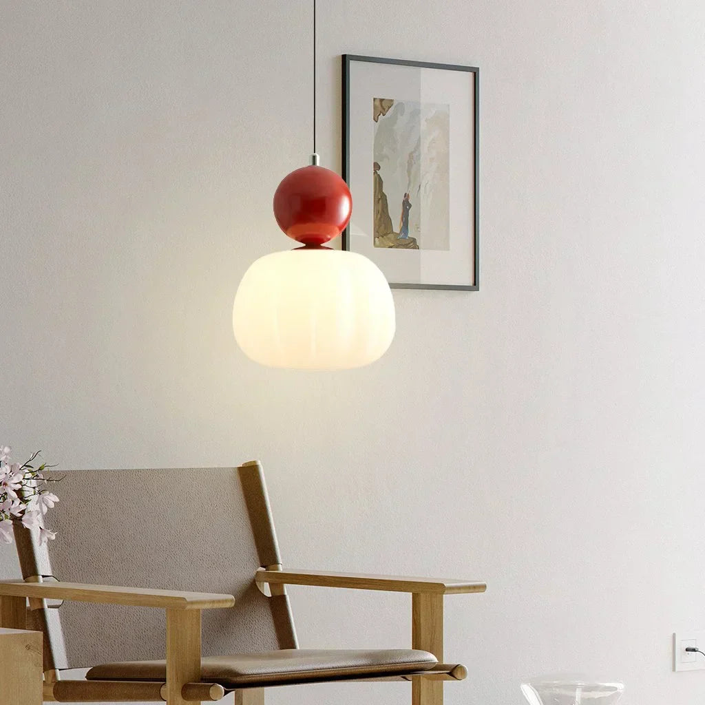Pumpkin Glass Pendant Light – ribbed opal shade, single or three heads