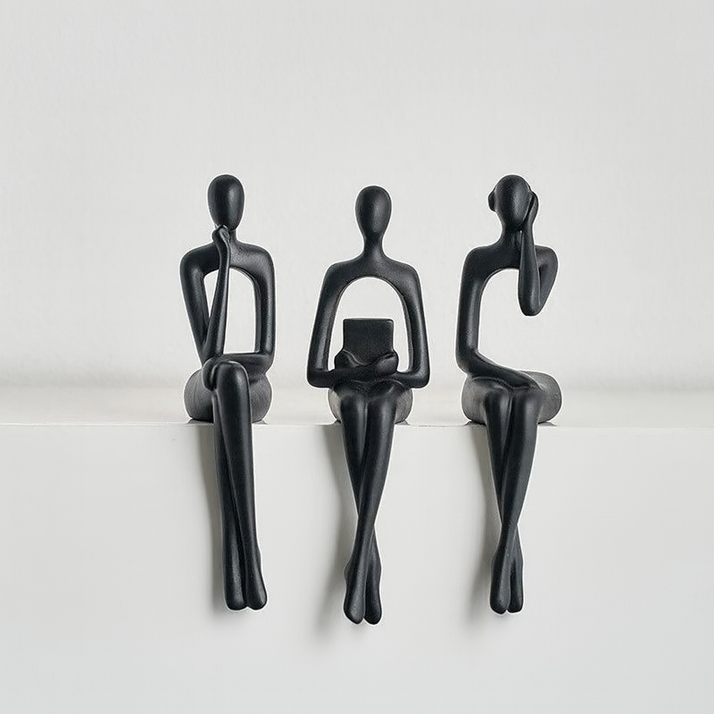 Abstract Shelf Sitter Figurine – thinker, reader and more, sits on a ledge