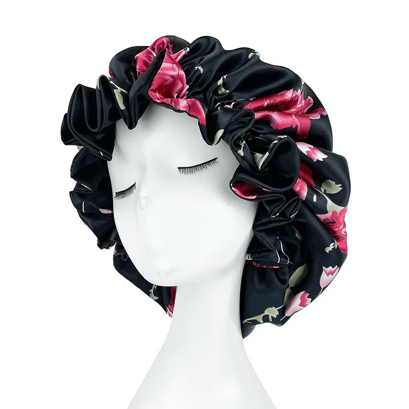 Satin Bonnet – reversible, elastic band, ruffled edge