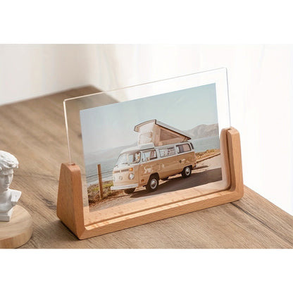 Acrylic Photo Frame with Wooden Base – slide-in, portrait or landscape