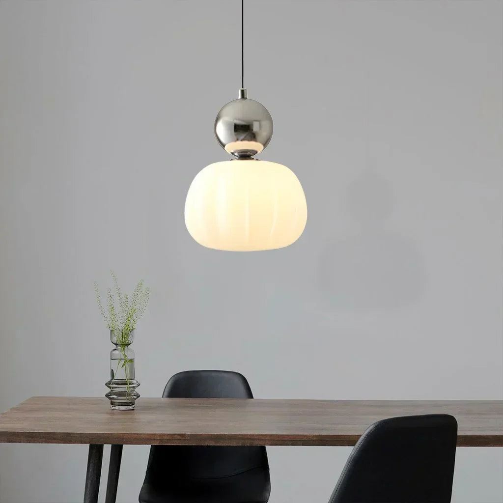 Pumpkin Glass Pendant Light – ribbed opal shade, single or three heads