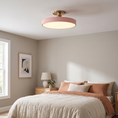 Round Semi-Flush Ceiling Light – brass stem, integrated LED, six colours