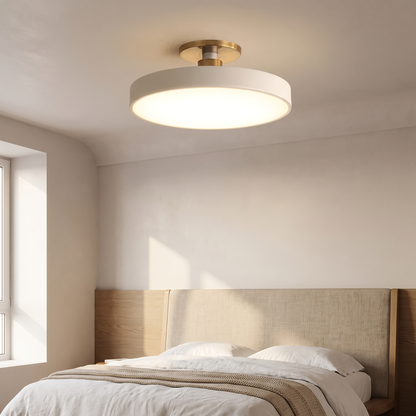 Round Semi-Flush Ceiling Light – brass stem, integrated LED, six colours