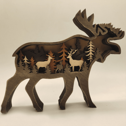 Layered Wooden Animal Figurine – 3D scene inside, freestanding, eleven animals