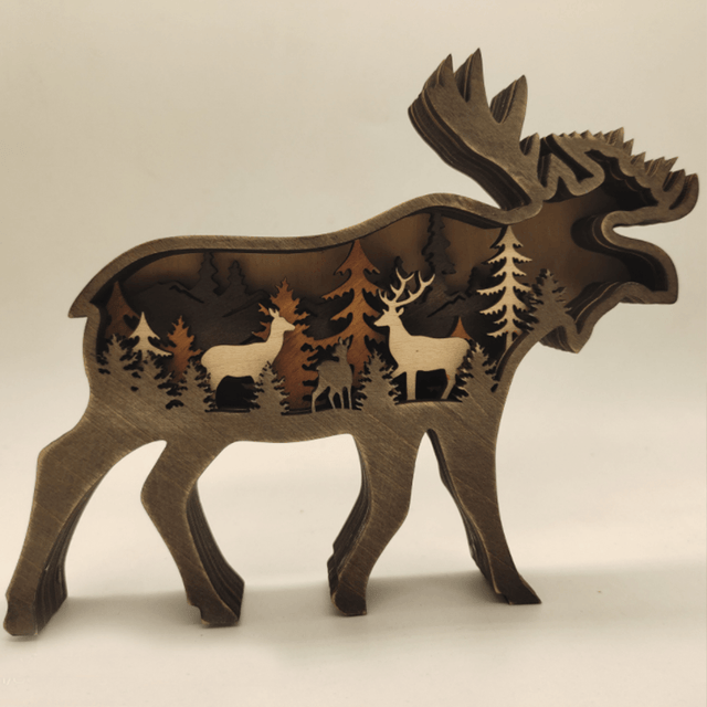 Layered Wooden Animal Figurine – 3D scene inside, freestanding, eleven animals