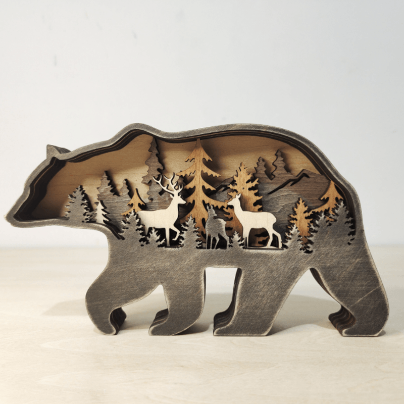 Layered Wooden Animal Figurine – 3D scene inside, freestanding, eleven animals