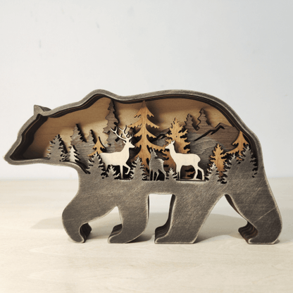 Layered Wooden Animal Figurine – 3D scene inside, freestanding, eleven animals