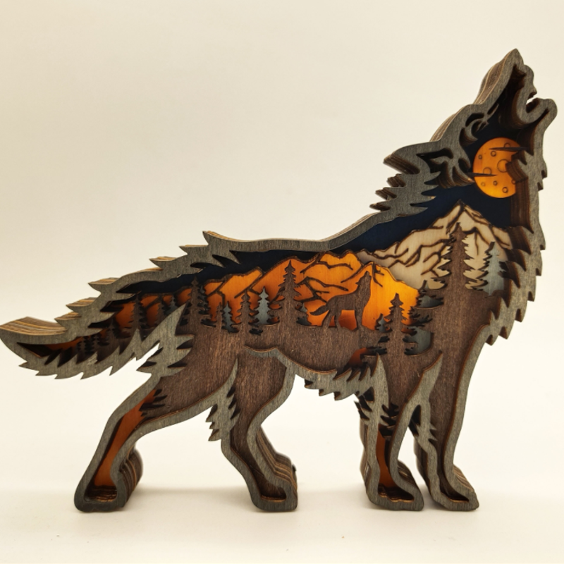 Layered Wooden Animal Figurine – 3D scene inside, freestanding, eleven animals