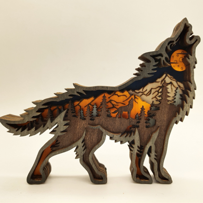Layered Wooden Animal Figurine – 3D scene inside, freestanding, eleven animals
