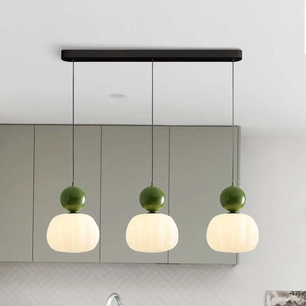 Pumpkin Glass Pendant Light – ribbed opal shade, single or three heads