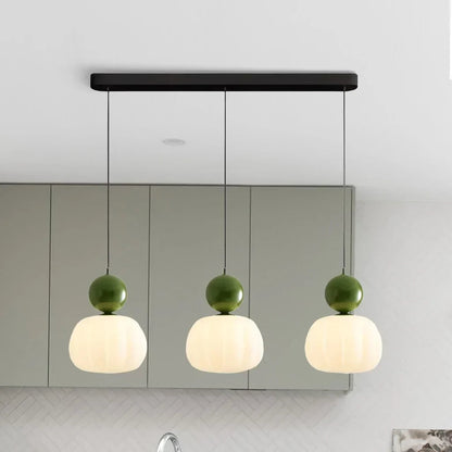Pumpkin Glass Pendant Light – ribbed opal shade, single or three heads