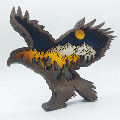 Layered Wooden Animal Figurine – 3D scene inside, freestanding, eleven animals