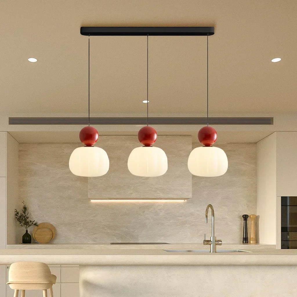 Pumpkin Glass Pendant Light – ribbed opal shade, single or three heads