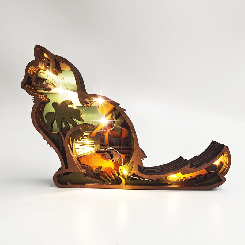 Layered Wooden Animal Figurine – 3D scene inside, freestanding, eleven animals