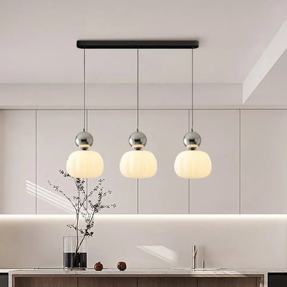 Pumpkin Glass Pendant Light – ribbed opal shade, single or three heads