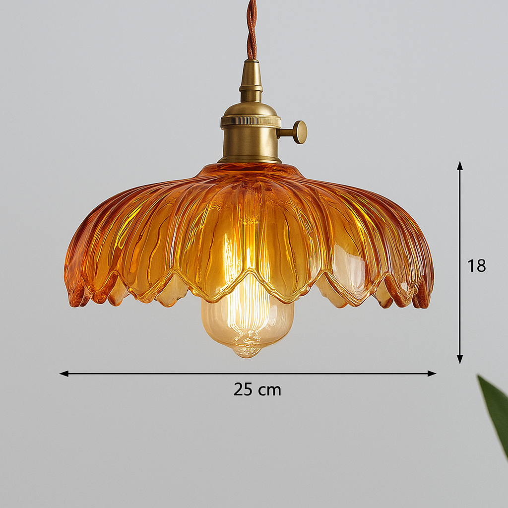 Flower Glass Pendant Light – scalloped shade, brass-tone fitting, four colours