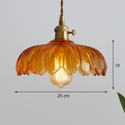 Flower Glass Pendant Light – scalloped shade, brass-tone fitting, four colours