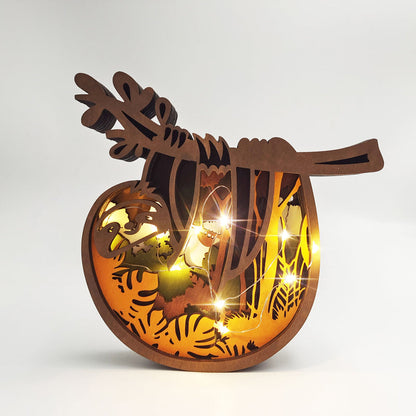 Layered Wooden Animal Figurine – 3D scene inside, freestanding, eleven animals