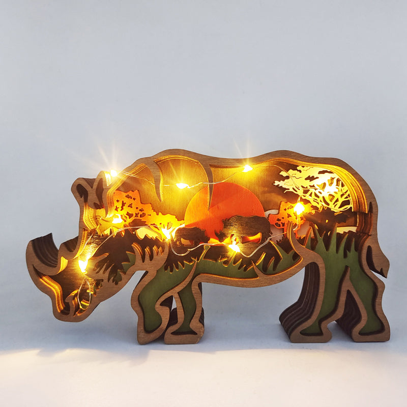 Layered Wooden Animal Figurine – 3D scene inside, freestanding, eleven animals