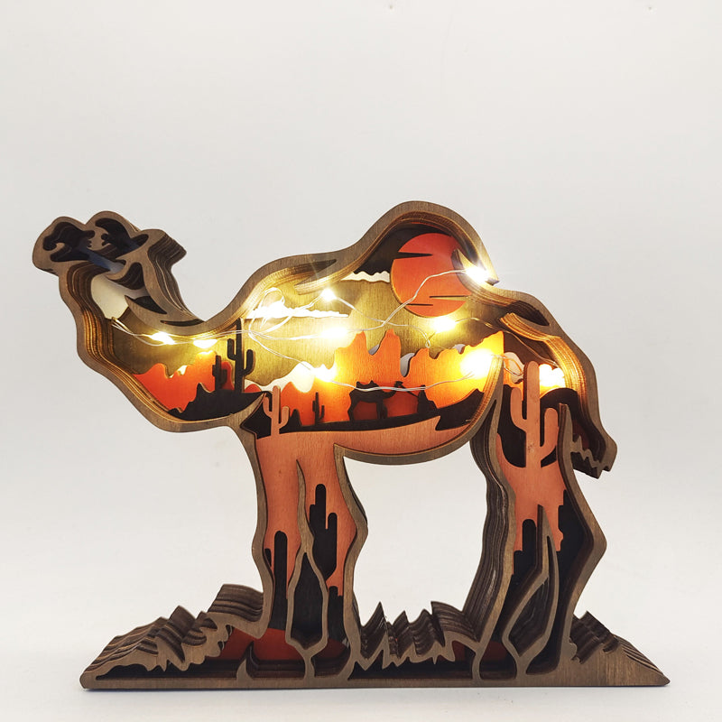 Layered Wooden Animal Figurine – 3D scene inside, freestanding, eleven animals