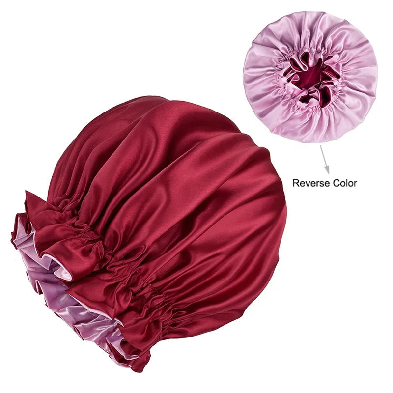 Satin Bonnet – reversible, elastic band, ruffled edge