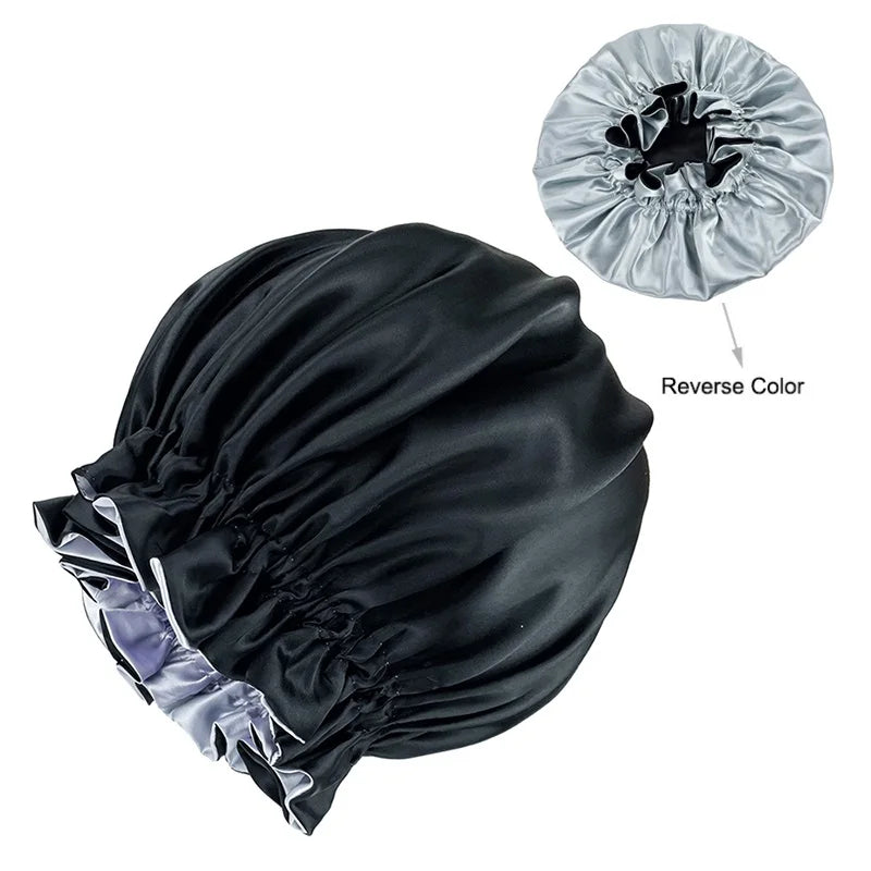 Satin Bonnet – reversible, elastic band, ruffled edge
