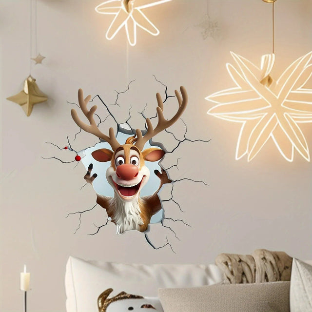 3D Reindeer Wall Sticker – breakthrough design, self-adhesive, removable