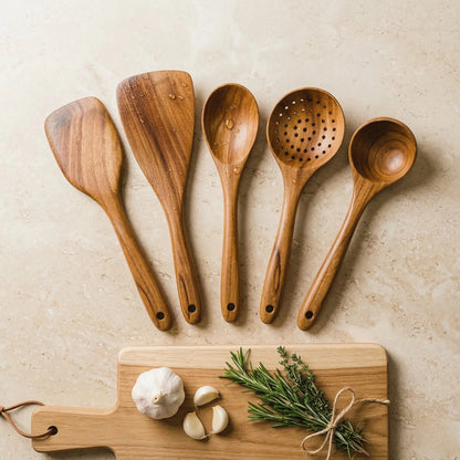 Acacia Wood Utensil Set – non-scratch surface, natural, ergonomic