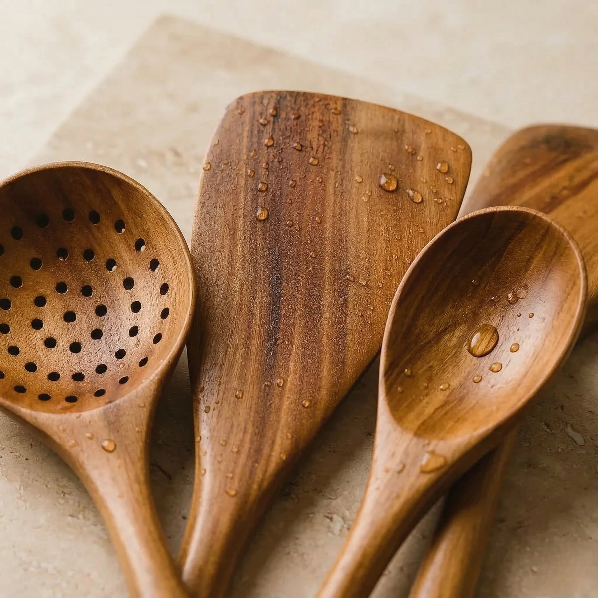 Acacia Wood Utensil Set – non-scratch surface, natural, ergonomic