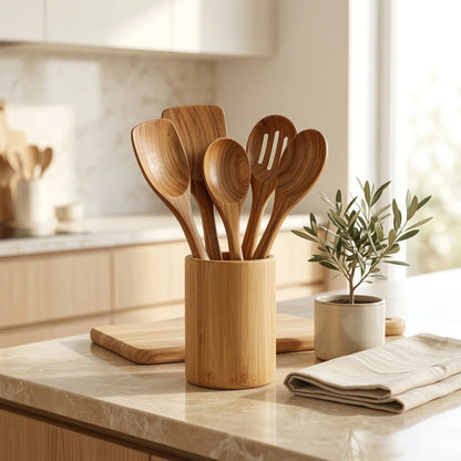 Acacia Wood Utensil Set – non-scratch surface, natural, ergonomic