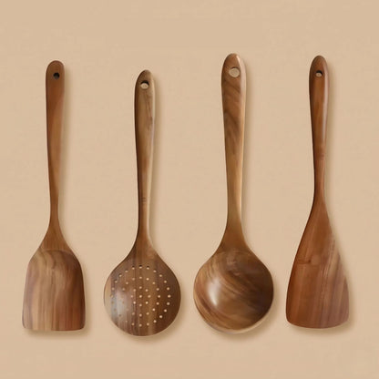 Acacia Wood Utensil Set – non-scratch surface, natural, ergonomic