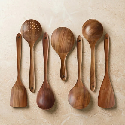 Acacia Wood Utensil Set – non-scratch surface, natural, ergonomic