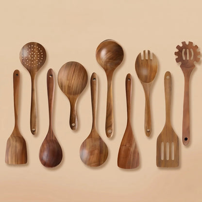 Acacia Wood Utensil Set – non-scratch surface, natural, ergonomic