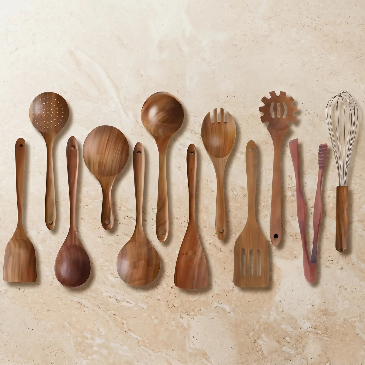 Acacia Wood Utensil Set – non-scratch surface, natural, ergonomic