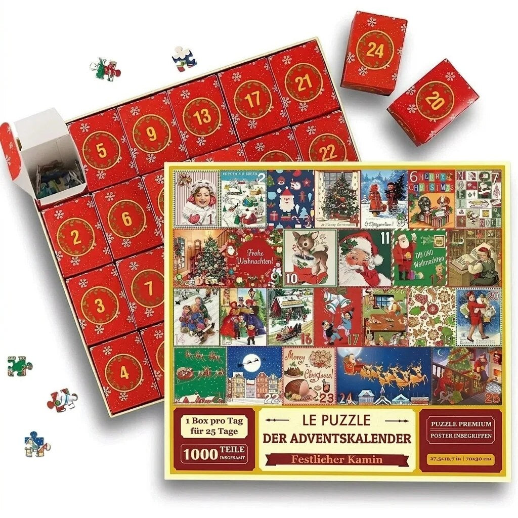 Advent Calendar Puzzle – festive fireplace scene, daily jigsaw assembly