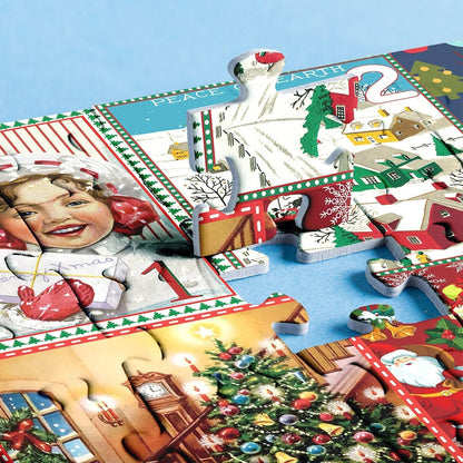 Advent Calendar Puzzle – festive fireplace scene, daily jigsaw assembly