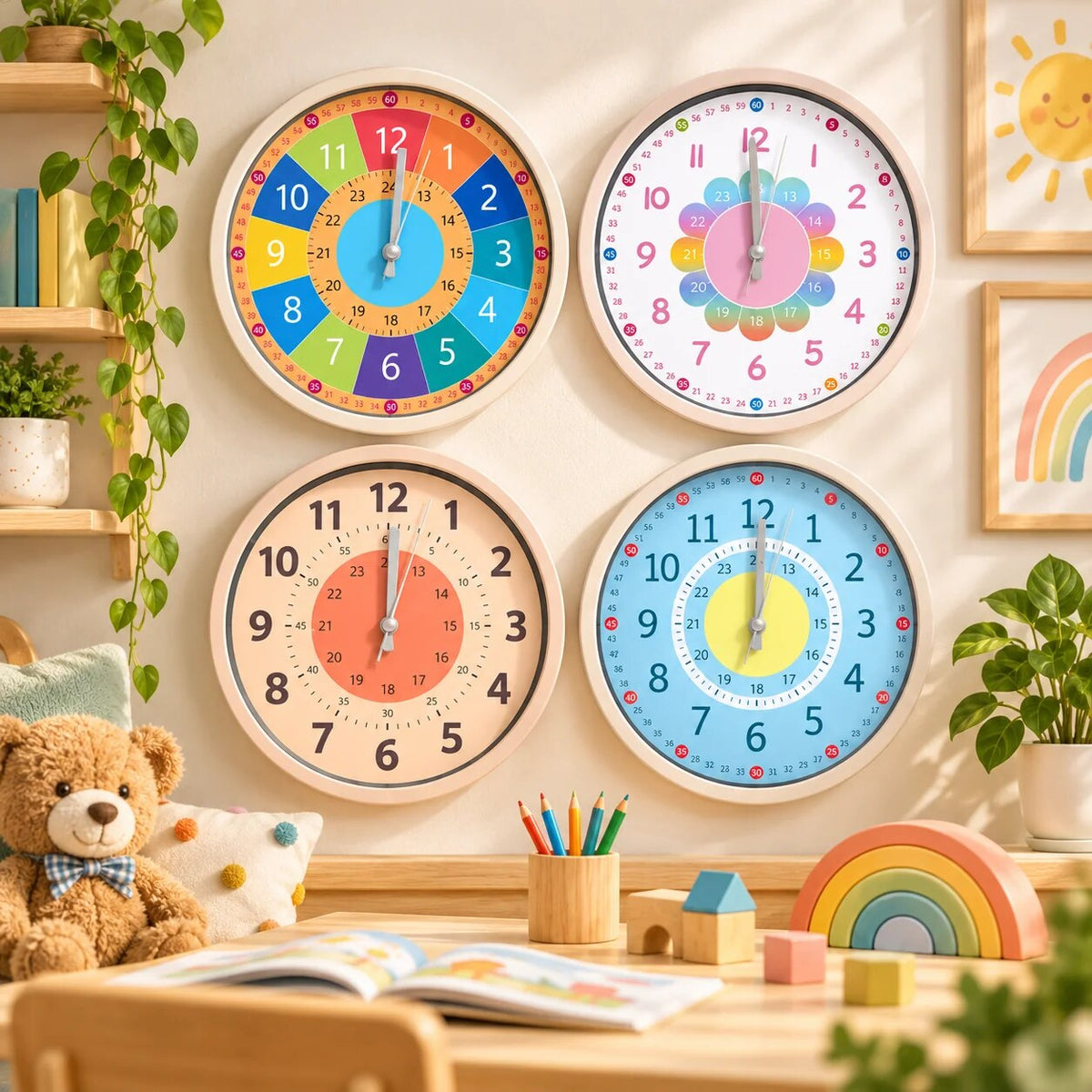 Analogue Wall Clock – kids learning time and colours