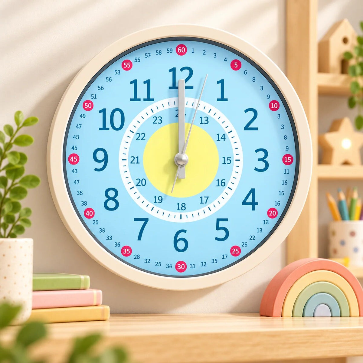 Analogue Wall Clock – kids learning time and colours