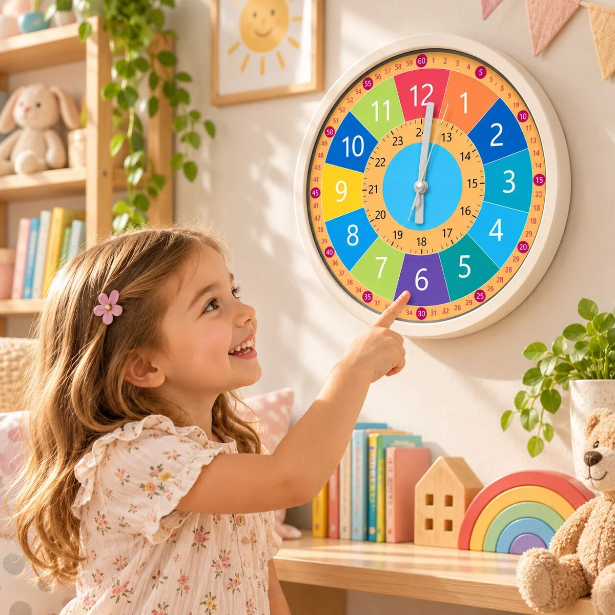 Analogue Wall Clock – kids learning time and colours