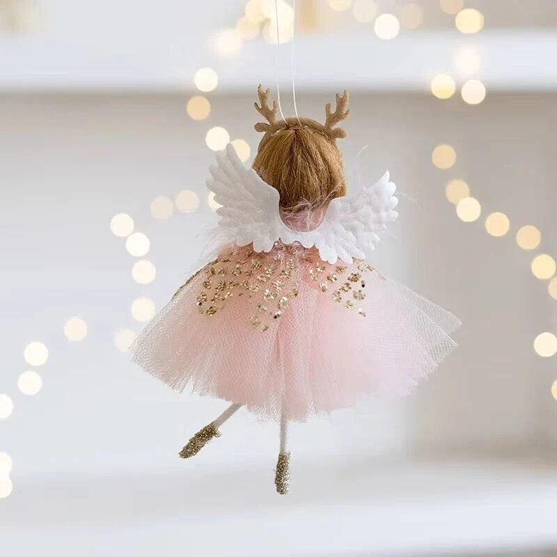 Angel Ornament – tulle skirt, wooden antlers, hanging decoration