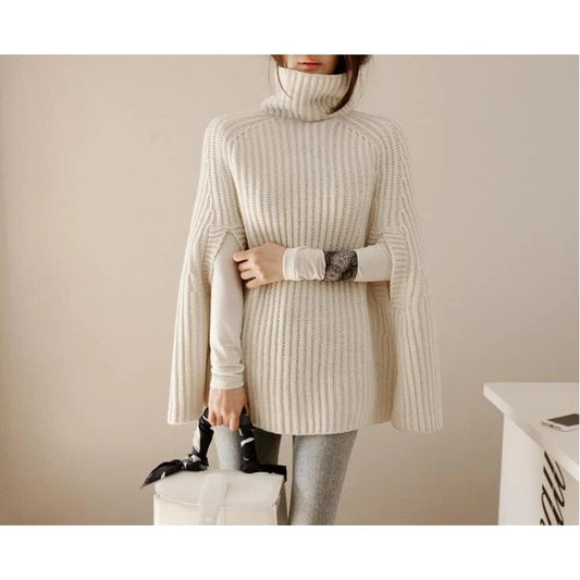 Cape Turtleneck Jumper – ribbed knit, oversized fit, split sleeves